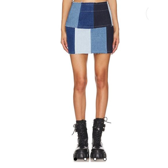 More To Come - Madi Patchwork Denim Mini Skirt in Blue - Picture 4 of 4